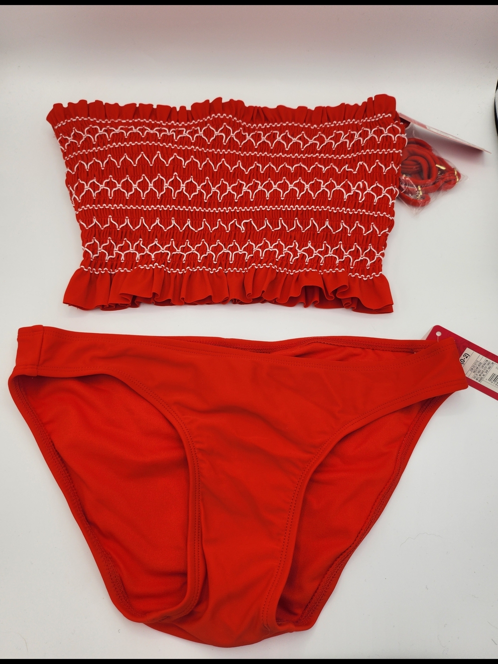 Red Smocked Ruffle Bandeau Bikini Set Size: S/M NWT